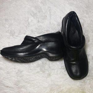 BOC Slip On Black Leather Clogs